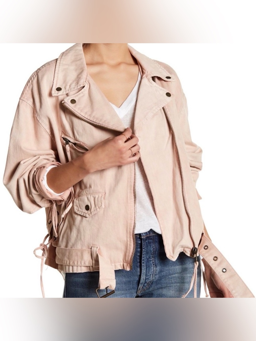 Free People Dusty Pink Moto 100% cotton Jacket